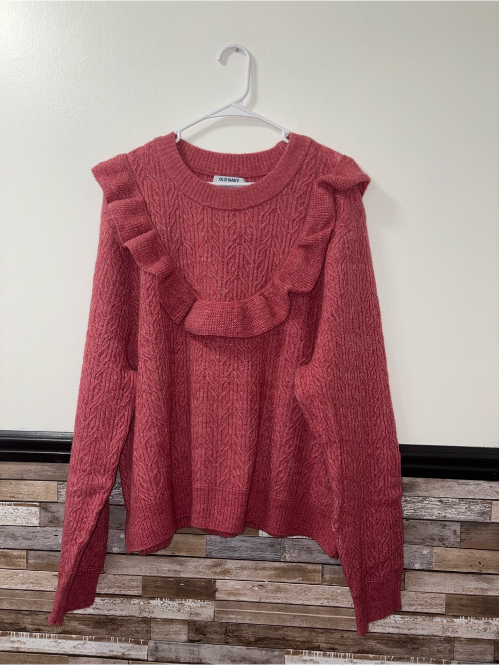 Women’s Old Navy Rose Ruffle Cable-Knit Sweater Size XXL Tall NWT
